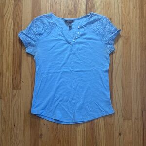 Chaps Blue Lace Sleeve Women's Top